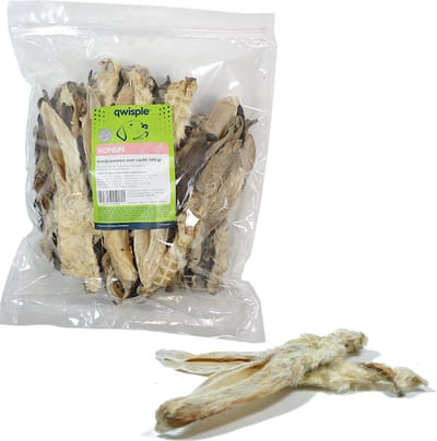 Qwisple Konijnenoren met Vacht - Hondensnacks Gedroogd Konijn - 500 gr