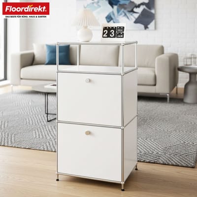 FLOORDIREKT Metalen Rek Concept Epure MK-120 - Opbergrek Met Afsluitbare Vakken, Open Vak & Legplank - 50 x 100 x 40 cm - Wit -Verkrijgbaar in Verschillende Kleuren - Metalen Rek in Modern Design - Rek Voor Woonkamer, Kantoor & Hal