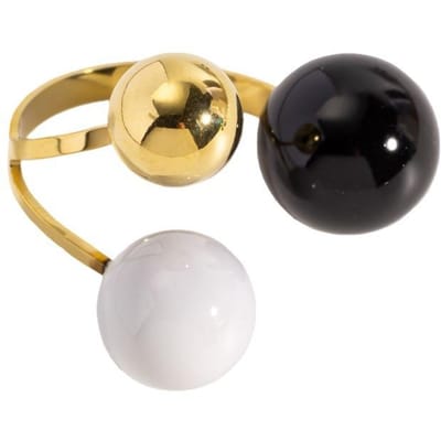 Niche Roestvrij Staal Open Ring Verguld Kleurrijke Emaille Wijzende Vinger Ring Geometrische Sferische Parelring Dames Sieraden black