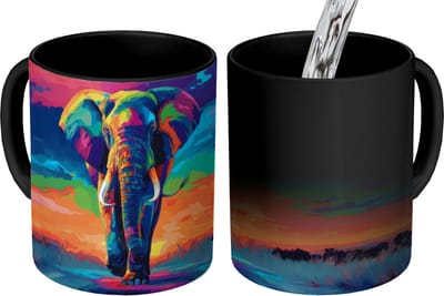 Magische Mok - Foto op Warmte Mokken - Koffiemok - Olifant - Kleurrijk - Lucht - Abstract - Magic Mok - Beker - 350 ML - Theemok