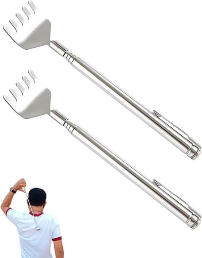 Telescoop rugkrabber met roestvrijstalen hoofd en PVC grip voor effectieve rugmassage en ontspanning, 2 stuks
