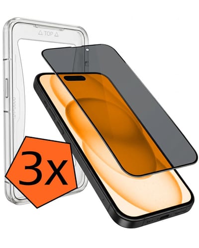 Screenprotector - 3 Stuks - Geschikt voor Apple iPhone 15 - Met Installatie Kit - Privacy Filter - Flexibel Glas - Beschermglas - Tempered Glass - Screen Protector