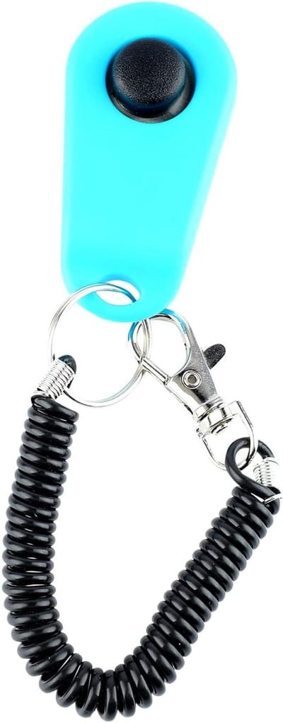 Hondentraining Clicker Hondengedrag Clicker, Interactieve Pet Training Clicker met Zwarte Lange Polsband en Ring, Training Clicker, Clicker voor Huisdieren, Hond Clicker Past Hond Kat(Hemelsblauw)
