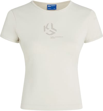 Karl Lagerfeld Jeans Studded Slim Fit T-shirt Met Korte Mouwen Beige XS Vrouw