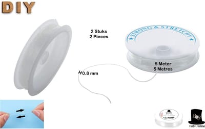 Bob Online ™ - 2 Stuks - 0.8 mm – Transparant – Stretch Elastische Kristallijn Kralen Touw – Sieraden Elastiek ca. 5 Meter – Crystaline Stretch Cord 0.8 mm – Kralen Elastische Koord – Kralenkoord voor Armband Sieraden Maken – Kralen Stretch Draad