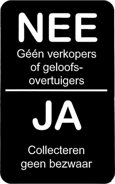 NEE Geen verkopers of geloofsovertuigers JA Collecteren geen bezwaar - Brievenbus Sticker - Zwart Wit - incl. 3M-tape plakstrip - 50 mm x 80 mm x 1,6 mm - Namengigant