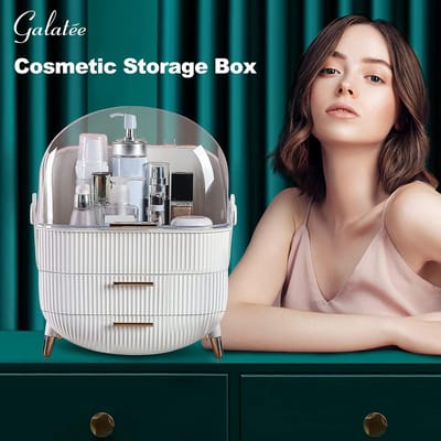 Draagbare Make-up Organizer met 2 Lades en Stofdicht Deksel - Cosmetische Box met Draaggreep