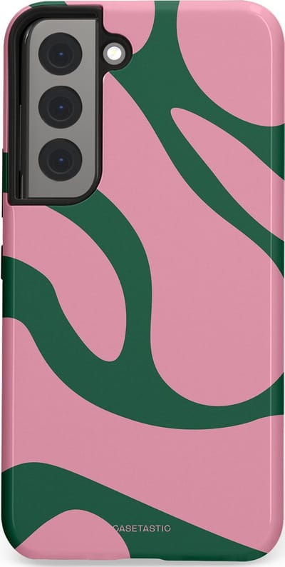 Casetastic hoesje geschikt voor Samsung Galaxy S22 - Dubbellaagse bescherming - Groen Roze Dansende Vormen - Fashion Case - Lichtroze Donkergroen