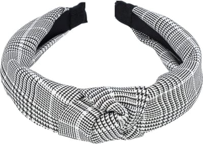 Haarsoires Haarband Diadeem 3cm – Knoop - Ruitprint – Zwart Wit - Zachte Haarbeugel - voor Dames & Meisjes