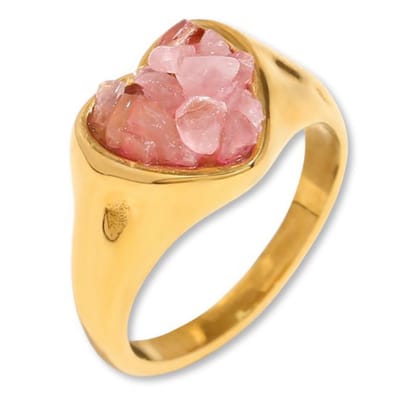 Marama - Ring Heart 18K Goud - roze natuursteen - damesring - stainless steel gold plated - ringmaat 17/18