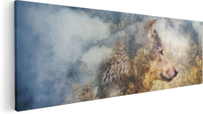 Artaza Canvas Schilderij Wolf Bos - 60x20 cm - Wanddecoratie Dierenkop - Muurdecoratie Woonkamer - Kamer Accessoires