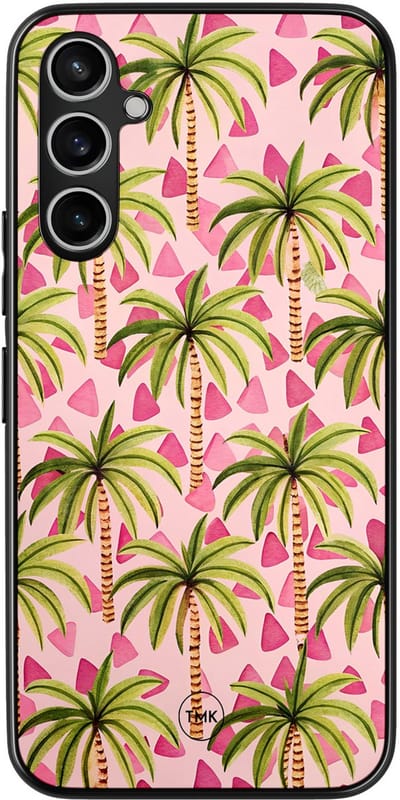 Hoesje geschikt voor Samsung Galaxy A54 - Palmbomen - Roze - TPU case - Landschap - Hardcase zwart telefoonhoesje