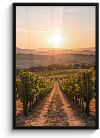 Poster in lijst - Fotolijst 60x90 cm - Posters - Wijngaard - Zonsondergang - Landschap - Posterlijst zwart - Decoratie - Wanddecoratie woonkamer - Muurdecoratie slaapkamer