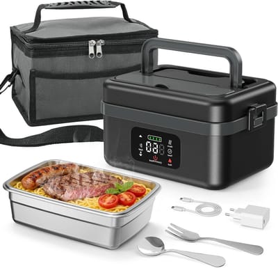 Verwarmde Lunchbox - Elektrische Boterhamtrommel - Warme Lunch Meenemen - Zelfnivellerend - 1 Liter - Zwart Grijs