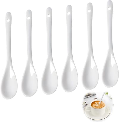 Dailygoods- Keramische Lepel 6 Stuks - Witte Serviesset - Mini-Dessertlepel - Theelepels - Jamlepel - Afmetingen 13 x 2,5 cm - Theelepel
