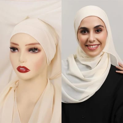 Premium Instant Chiffon Hijab Wikkel Met Ingebouwde Magneten Effen Kleur Moslim Vrouwen Sjaal Sjaal Met Onderkap white