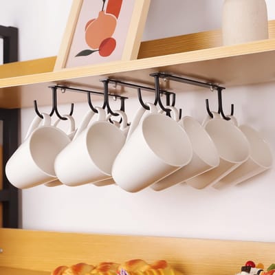 Dailygoods- Kopjeshouder Hoogwaardige ijzeren constructie - Mokkenrek staand - Bekerrek - Onder kast - 12 kopjes - Eenvoudig te installeren