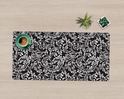 Coloray Bureau Onderlegger - Ingewikkelde bladeren Computer Mat - 90 cm x 45 cm - Zwart en wit Bureau Onderlegger - Bureau Pad - Bureau Mat - Bureaumat - Onderlegger Bureau