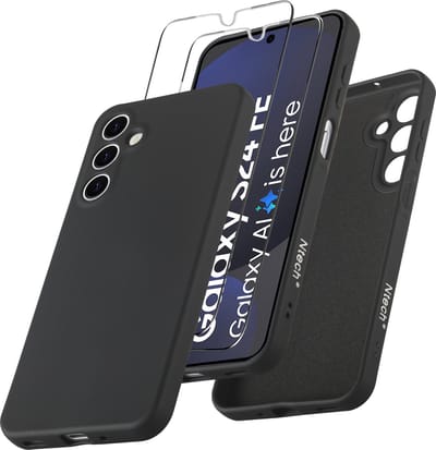 Hoesje geschikt voor Samsung Galaxy S24 FE Hoesje siliconen Zwart zacht siliconen hoesje TPU - met Screenprotector voor Samsung S24 FE - 2 stuks