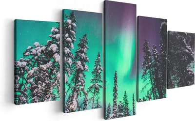 Artaza Canvas Schilderij Vijfluik Noorderlicht in de Bossen van Noorwegen - 100x50 - Foto Op Canvas - Canvas Print