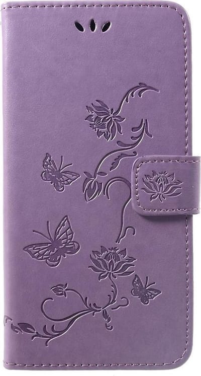 Shop4 - Geschikt voor Huawei P Smart Plus Hoesje - Wallet Case Bloemen Vlinder Paars