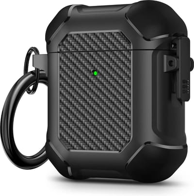 Hoesje Geschikt voor Airpods 1/2 Case Zwart Oplaadcase Beschermhoesje Carbon Hard Cover