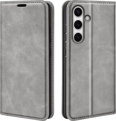 MobyDefend Hoesje - Geschikt voor Samsung Galaxy S24 FE - Luxe Wallet Bookcase (Magnetische Sluiting) - Grijs