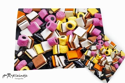 Kleintje fotografie Engelse drop wenskaart & magneet – Zoete kleurenmix