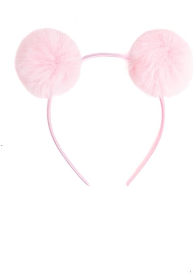 KIMU® Haarband Beertje Pompoms Bolletjes Diadeem Lichtroze - Oortjes Beer Bolletjes - Kawaii Japan Cute Oren Roze Meisje Dames Festival