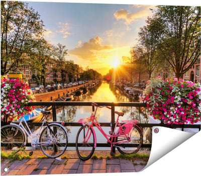 Gards Tuinposter Amsterdamse Brug met Zonsopgang - 80x60 cm - Tuindoek - Tuindecoratie - Wanddecoratie buiten - Tuinschilderij