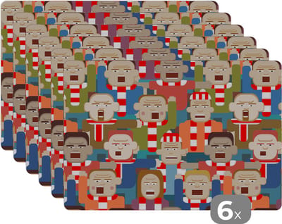 Placemat - Placemats kunststof - Hooligans - Sport - Patronen - 45x30 cm - 6 stuks - Hittebestendig - Anti-Slip - Onderlegger - Afneembaar