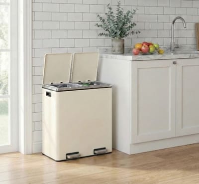 Bobbel Home Prullenbak Afvalscheiding 60 Liter - Prullenbakken - Pedaalemmer - Romig wit