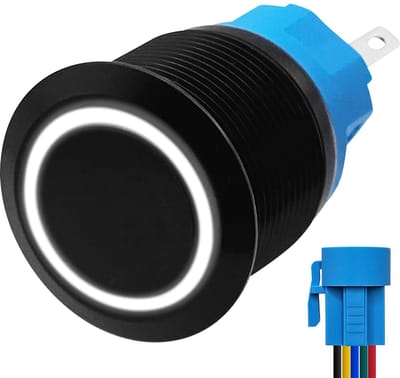 ProRide Metalen Drukschakelaar 220V ON-OFF - 22mm - Aan/uit schakelaar met Aansluitkabel - Spatwaterdicht - LED Indicatie Wit