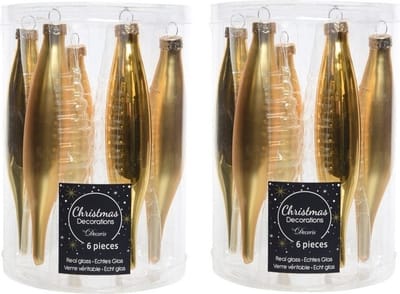 Decoris kerstbal pegels - 12x - goud - D15 cm - glas - kersthangers - ijspegels - kerstversiering
