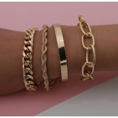 4 Stuks Punk Curb Cubaanse Ketting Armbanden Set Voor Vrouwen Miami Boho Dikke Goud Kleur Charm Armbanden Armbanden Mode-sieraden