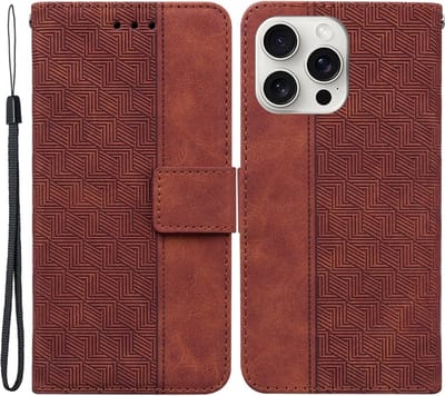 Coverup Hoesje - Geschikt voor iPhone 16 Pro Hoesje - Coverup Geometric Book Case - Bruin