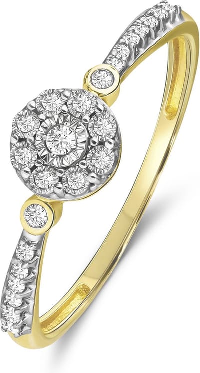Lucardi Dames 14K geelgouden entourage ring 23 diamanten 0,10ct - Ring - 14 Karaat Goud - Geelgoud - 15.5 / 49 mm