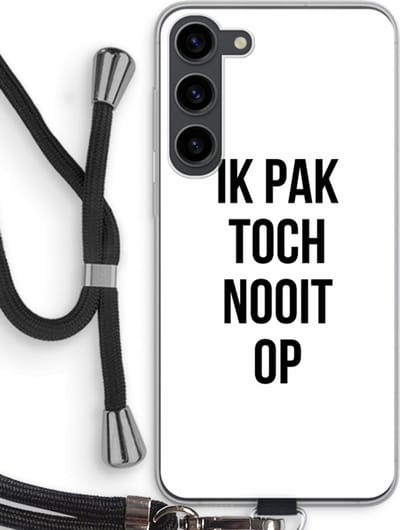 Case Company® - Hoesje met koord geschikt voor Samsung Galaxy S23 Plus hoesje met Koord - Ik pak nooit op - Telefoonhoesje met Zwart Koord - Bescherming aan alle Kanten en Over de Schermrand