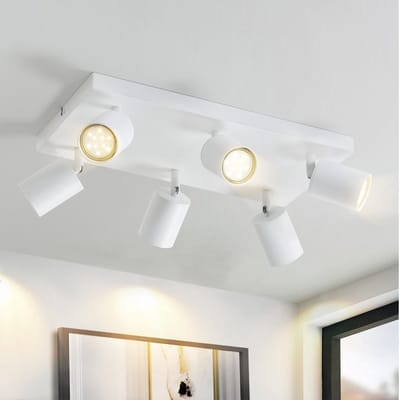 NETTLIFE Plafondlamp GU10 - 6-Lichts - Wit - Opbouwspot - L 40 cm - 330° draaibar Plafondspot - kantelbaar - voor Wonnkamer | Slaapkamer - excl. GU10-excl. lichtbron