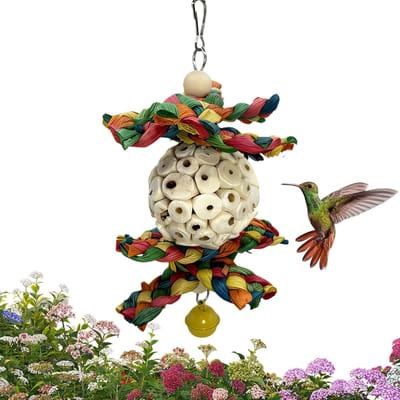 Vogel Kauwspeeltje - Papegaai Snavelactiviteit - Verveling Verdrijven - Natuurlijk Materiaal - 15 cm Hoog - Veelkleurig