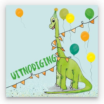 Uitnodigingen dinosaurus kinderfeest – 10 stuks – Brontosaurus, Diplodocus, Brachiosaurus – Inclusief envelop – 15 x 15 cm