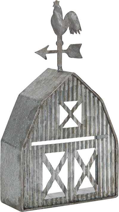 Decoratieve Windlicht Theelichthouder Schuur Stijl - Verzinkt Metaal Vintage Landhuis Sfeer