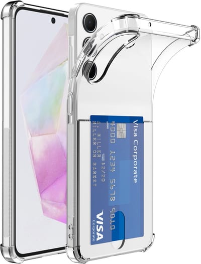 Geschikt voor Samsung Galaxy A35 Telefoonhoesje met Pasjeshouder Doorzichtig Siliconen TPU met Stootrand - Transparant Silicone TPU Back Cover Case with Cardslot - Smartphonica geschikt voor Samsung Galaxy A35