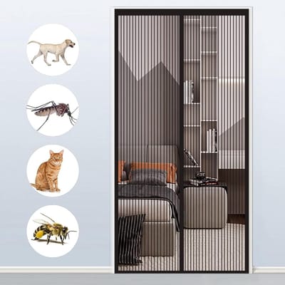 Magnetische deur 150x215cm Opvouwbaar,Laat frisse lucht binnen Magnetische vliegschermdeur Automatisch sluiten,personaliseerbaar voor balkondeur, woonkamer, terrasdeur, Zwart