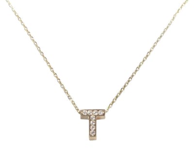 Gouden ketting met T zirkonia hanger