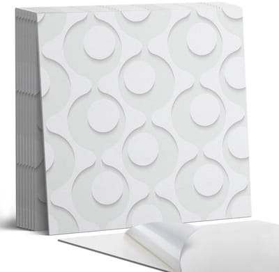 Coloray Plaktegels - Abstract patroon met cirkels Portugese Tegels - 30 cm x 30 cm - Wit Plaktegels - 9 stuks - Vierkant PVC Tegels - Plaktegels Keuken - Zelfklevende Vloertegels - Vinyl Tegels Zelfklevend - Zelfklevende Tegels