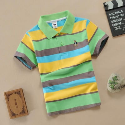 Kinderkleding Zomer Kinder T-shirts met korte mouwen voor Jongens en Meisjes, Middelgrote en Grote Kinderen Puur Katoen Gestreept POLO Shirts 120cm yellow