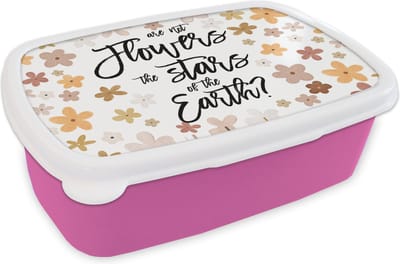 Broodtrommel Roze - Lunchbox - Brooddoos - Spreuken - Quotes - Are not flowers the stars of the earth? - 18x12x6 cm - Kinderen - Meisje
