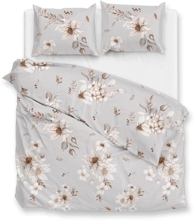 Zohome Elara Dekbedovertrek - Grijs - Tweepersoons - Dekbedhoes van 100% Katoen-Flanel - Bloemen - 200x220 + 2 slopen 60/70 cm - AW25