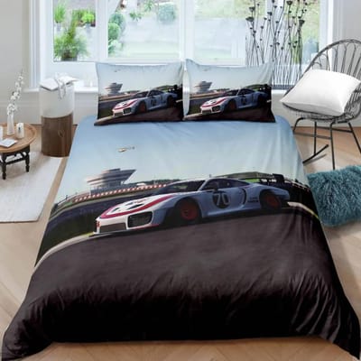 Luxe Sportwagen Beddengoedset Zwart Wit Racefiets Beddengoed Polyester Dekbedovertrek met Kussensloop voor Tieners AU Single 140x210cm